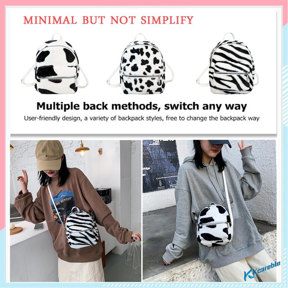 ins[kcareble]Fashion Cow Zebra Print School Bag Women Girl Plush Mini