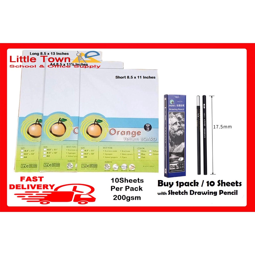 50 Sheets Orange Vellum Board 200gsm Short/A4/Long/A3 with Sketch