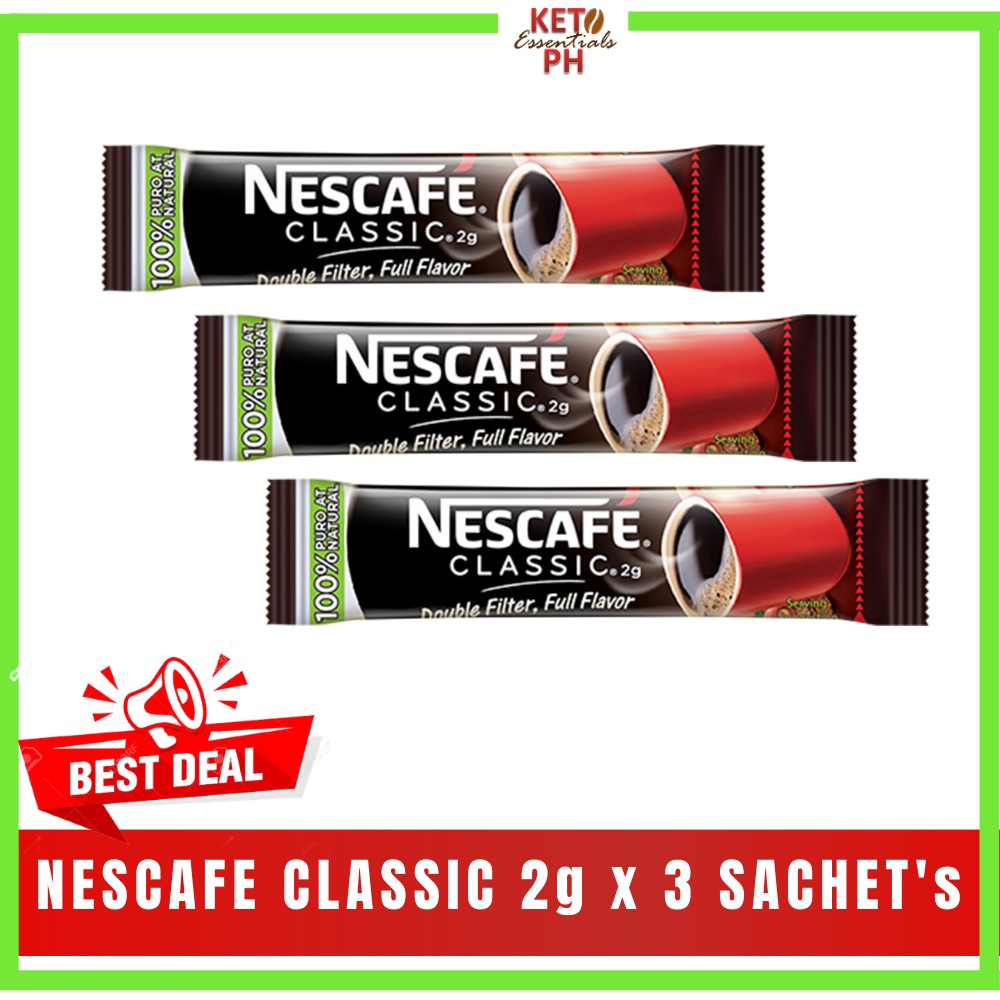 Nescafe Classic Instant black keto Coffee 2g x 3 sachets Shopee