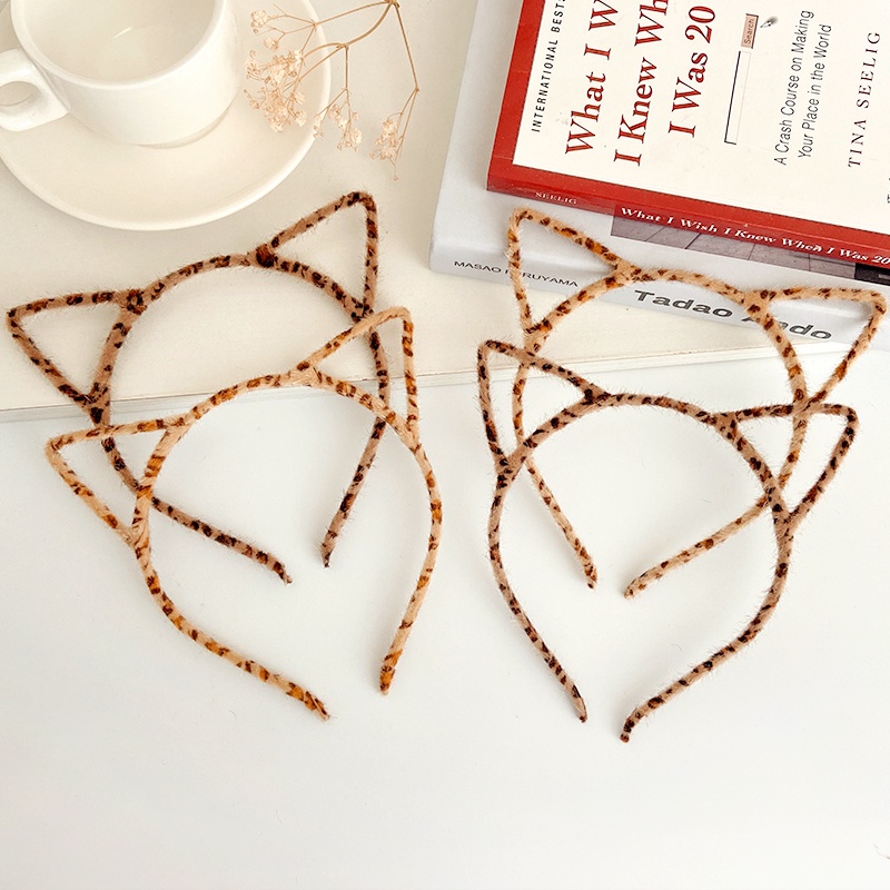 Korean style cute leopard cat ears headband women's fashion accessories