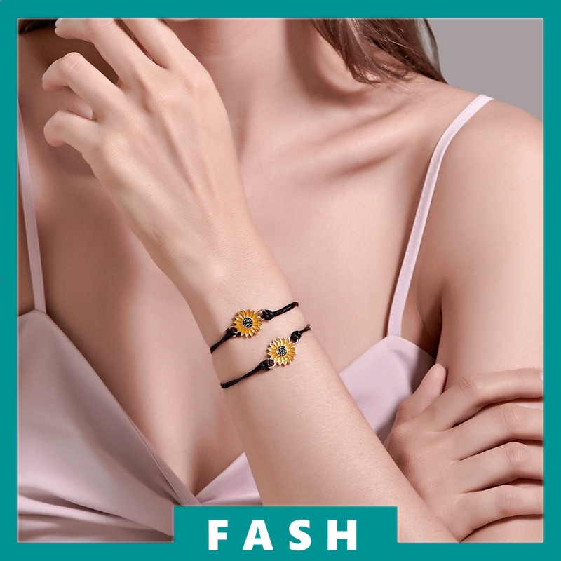 2Pcs Sunflower Bracelet Set Coulpe Bracelet Women Charm