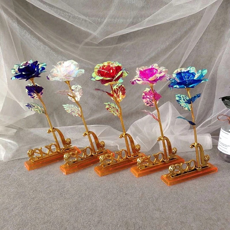 Valentine's Day Heart Shape Plastic Artificial Rose/ Colorful 24K Gold
