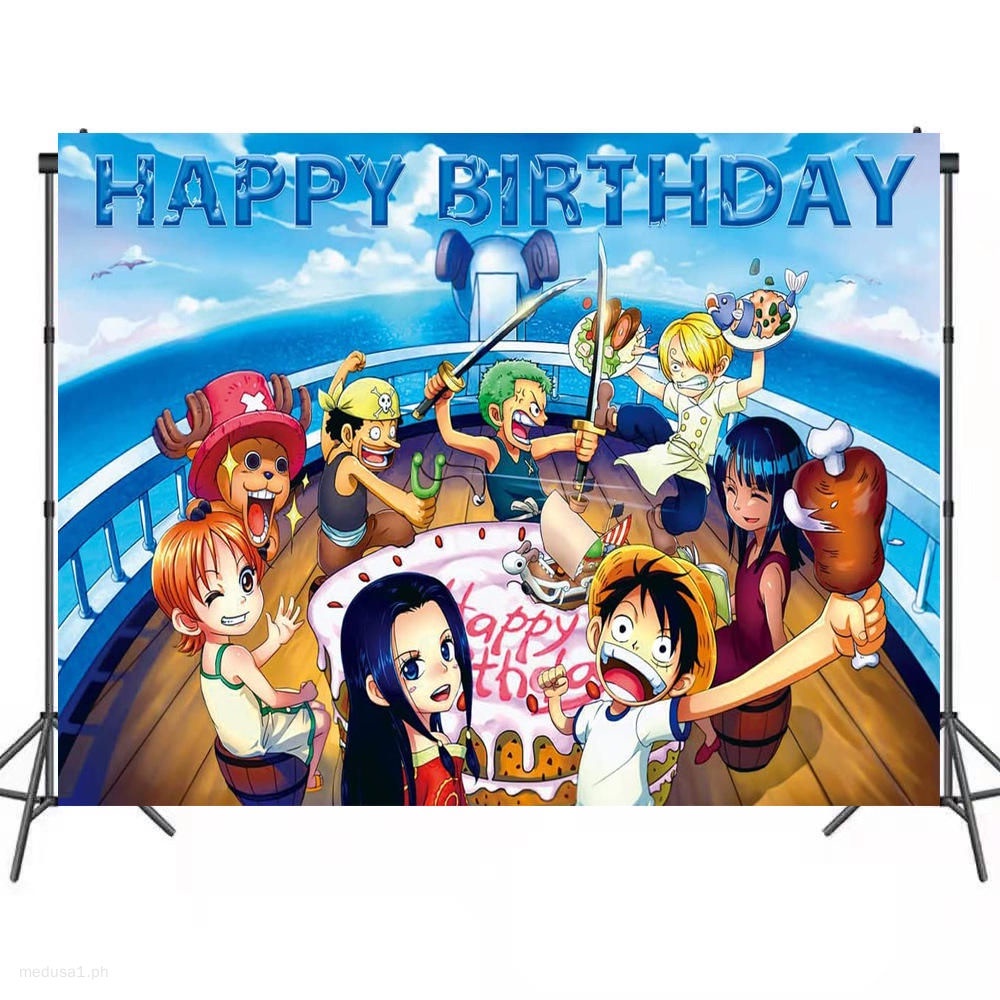 100x150CM One Piece Theme Backdrop Happy Birthday Background Anime