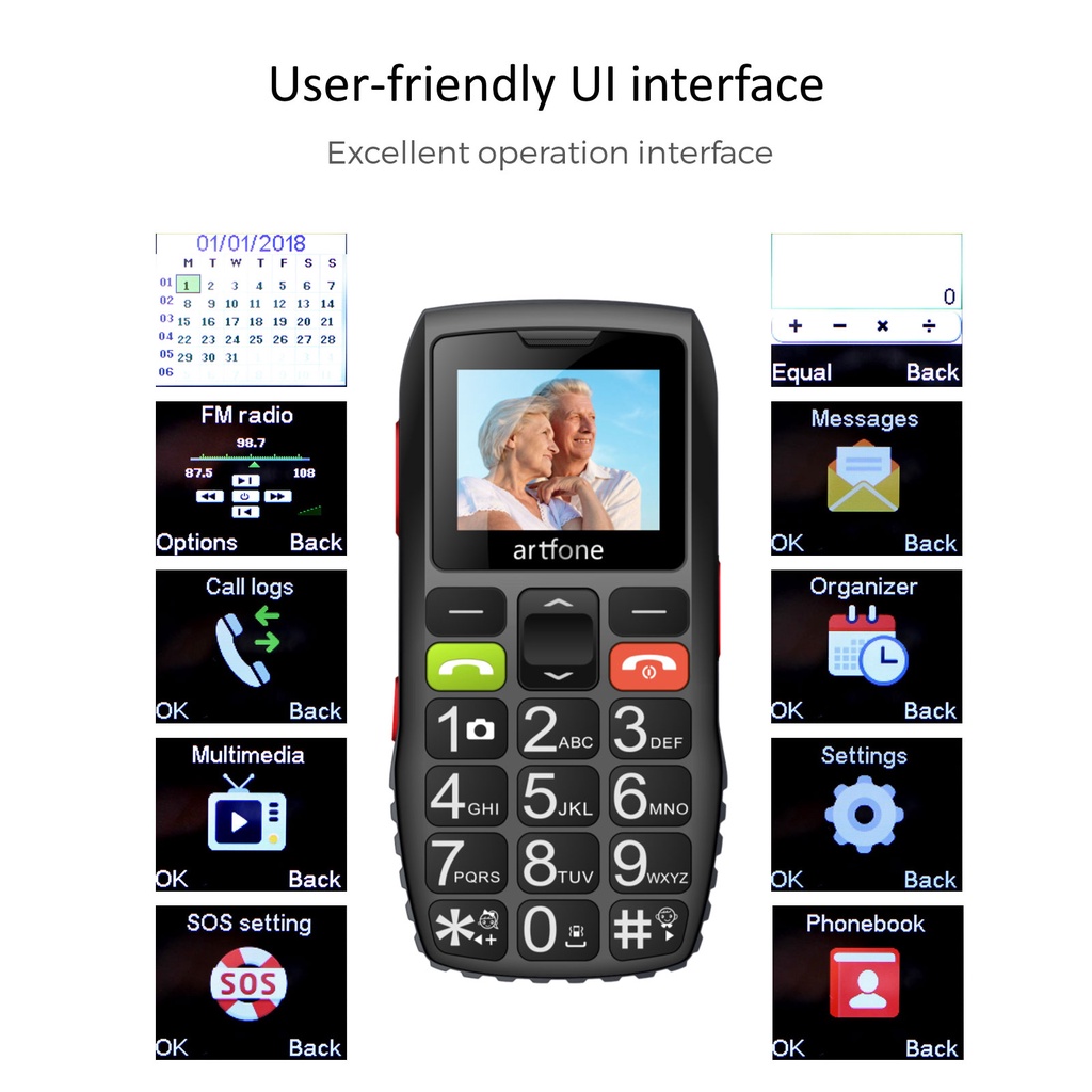 ARTFONE 2G Network Big Display Senior Phone,INC1 Speed Dial,Big Font