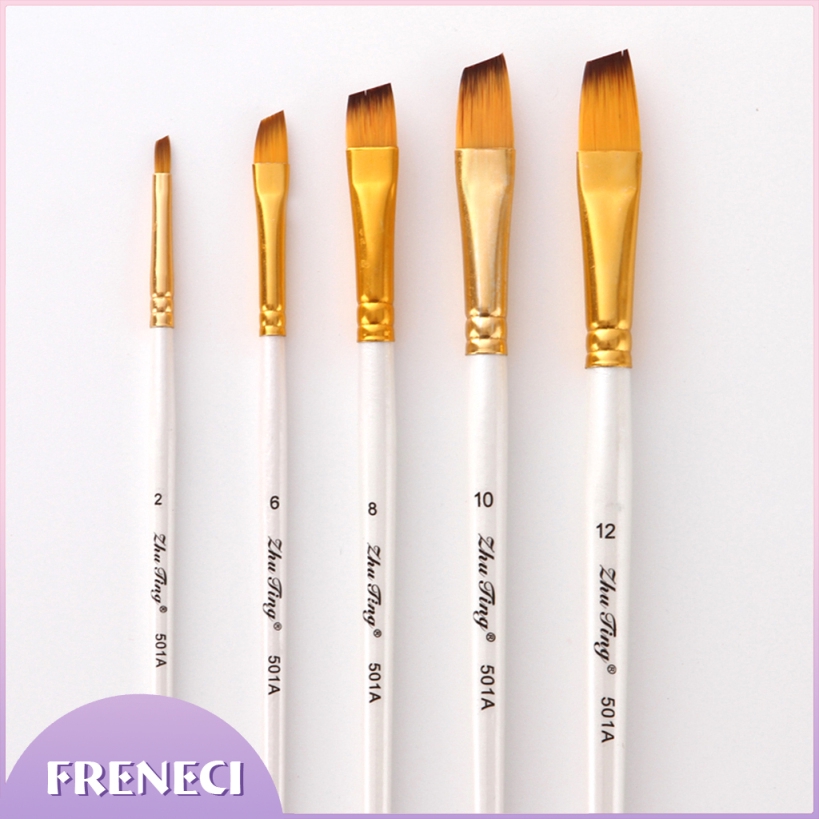 5 Sizes Professional Angular Paint Brush Nylon Hair Angled Paint