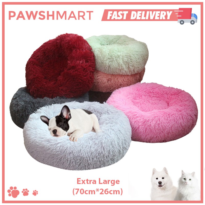 PAWSH MART XL 70cm*26cm Fuzzy Round Plush Pet Bed Warm Sleeping Pet Bed