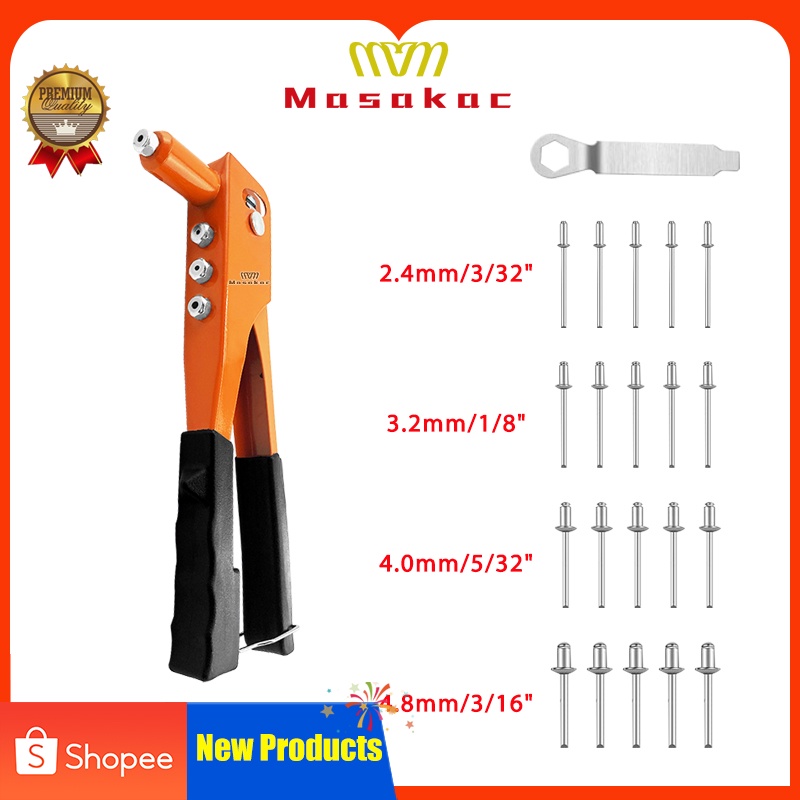 Heavy Duty Riveter Set,Manual Pop it Metal Rivet Gun and Blinds Rivets