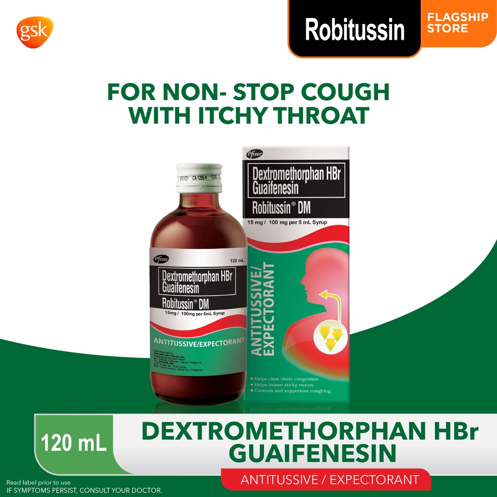 Robitussin DM Syrup Dextromethorphan HBr Guaifenesin 120ml Shopee