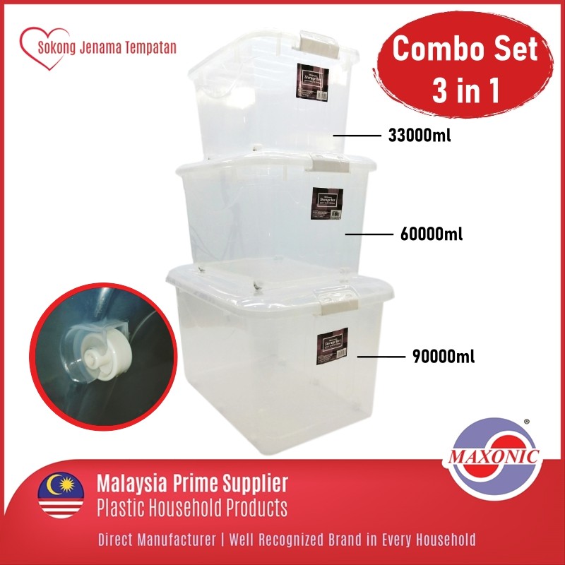 MAXONIC Combo Set 3 in 1 Multipurpose Storage Box Clear Plastic