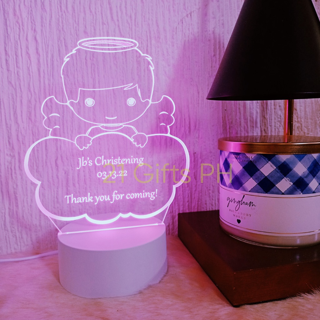 Baptism Christening Souvenir Acrylic LED Lamp Angel Free Text