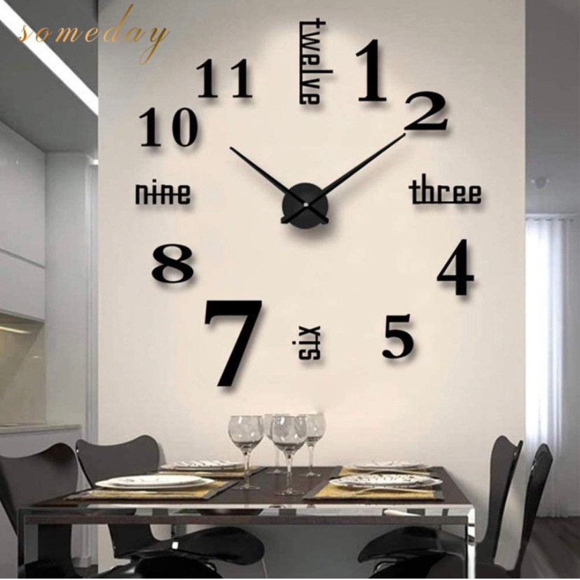 Someday DIY Wall Clock 3D Mirror Sticker Metal Roman Numerals Big Clock