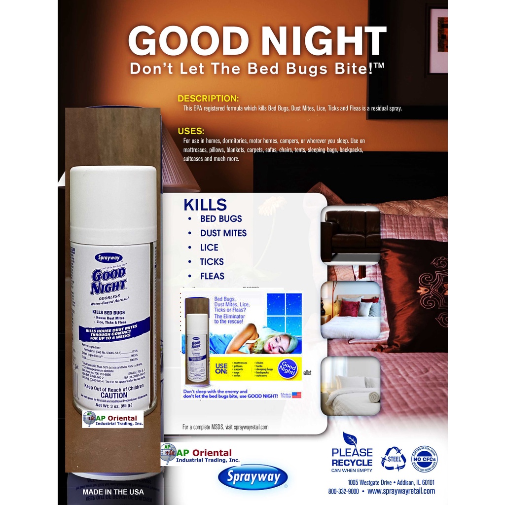 Bed Bug Spray to eliminate bed bugs, lice, ticks, fleas, house dust