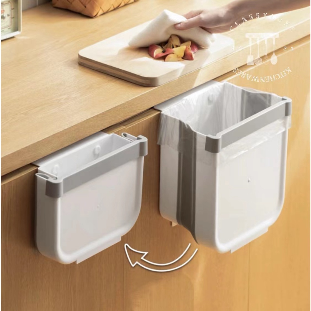 KITkitchen Kitchen Foldable Trash Can Hanging Recycle Bin Folding Waste