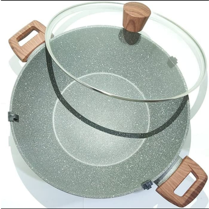 Ki0649 Crock Pot lid 28cm Marble Wok lid Induction Frywok Casserole