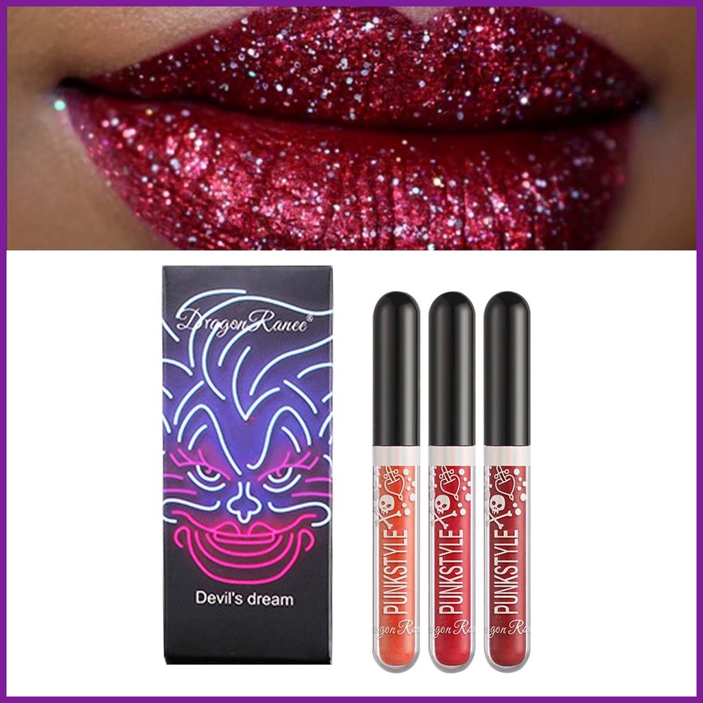 Glitter Lipstick Set 3 Color Glitter Liquid Lipsticks Set Long Lasting