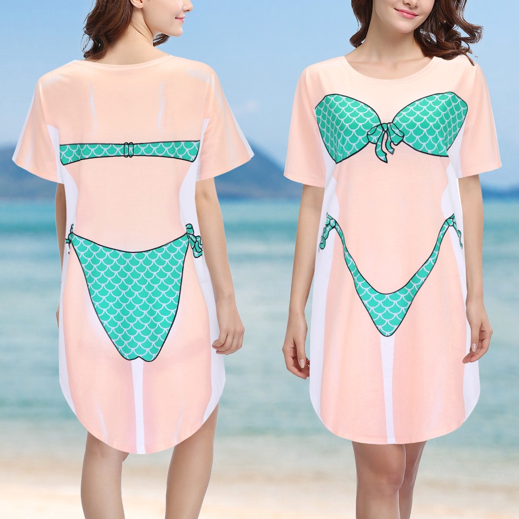 Ladymiss*_* Women's Bikini Print T Shirt Short Sleeve Loose Swimwear