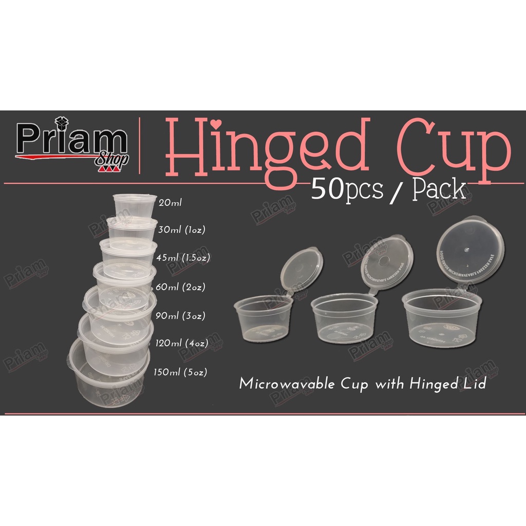 HINGED CUP / SAUCE CUP / MICROWAVABLE CUP (20ML/30ML/45ML/60ML/90ML/120ML/150ML) (50pcs/Pack
