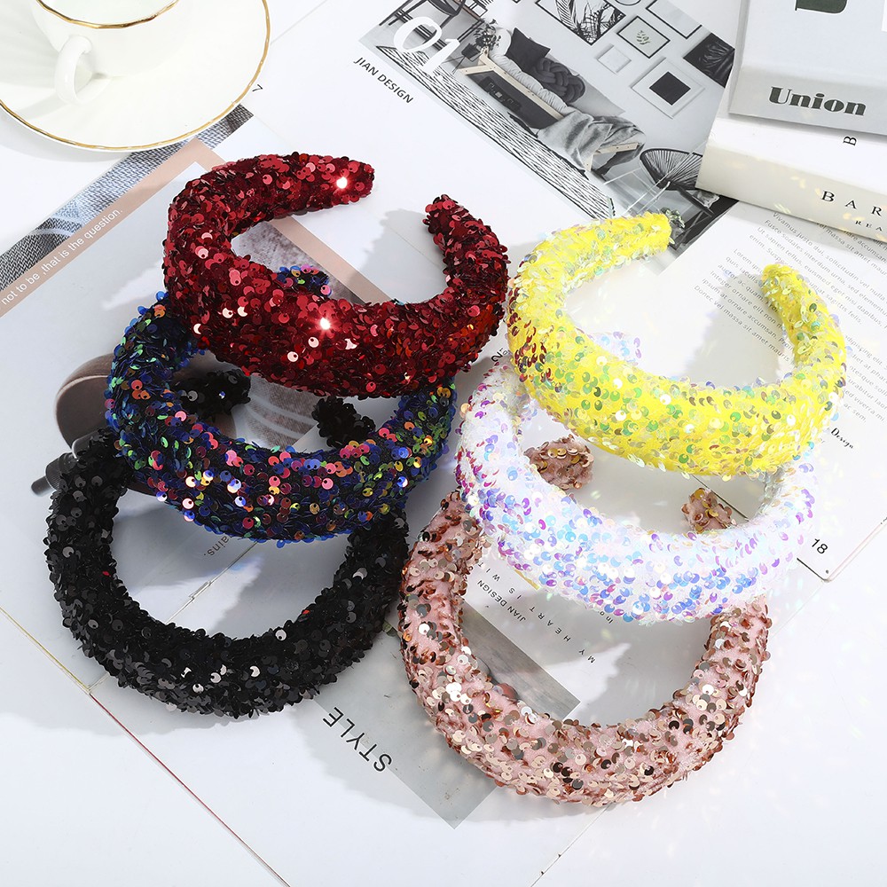 Korean New Sequin Padded Headband Ladies Shiny Sponge Hair Band Hair