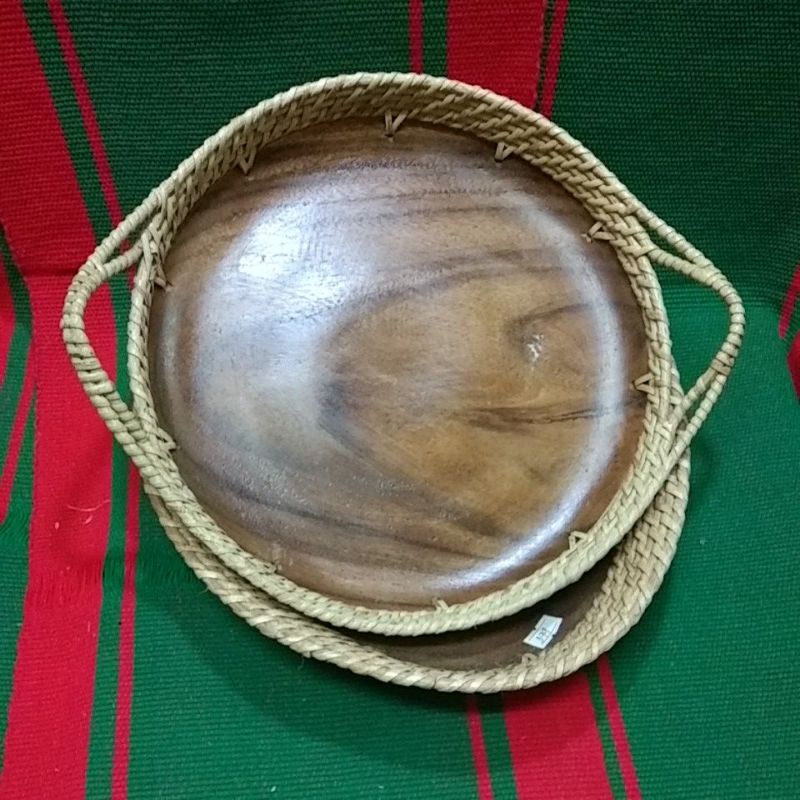 Fruit trays wood and woven ratan tinalik Shopee Philippines