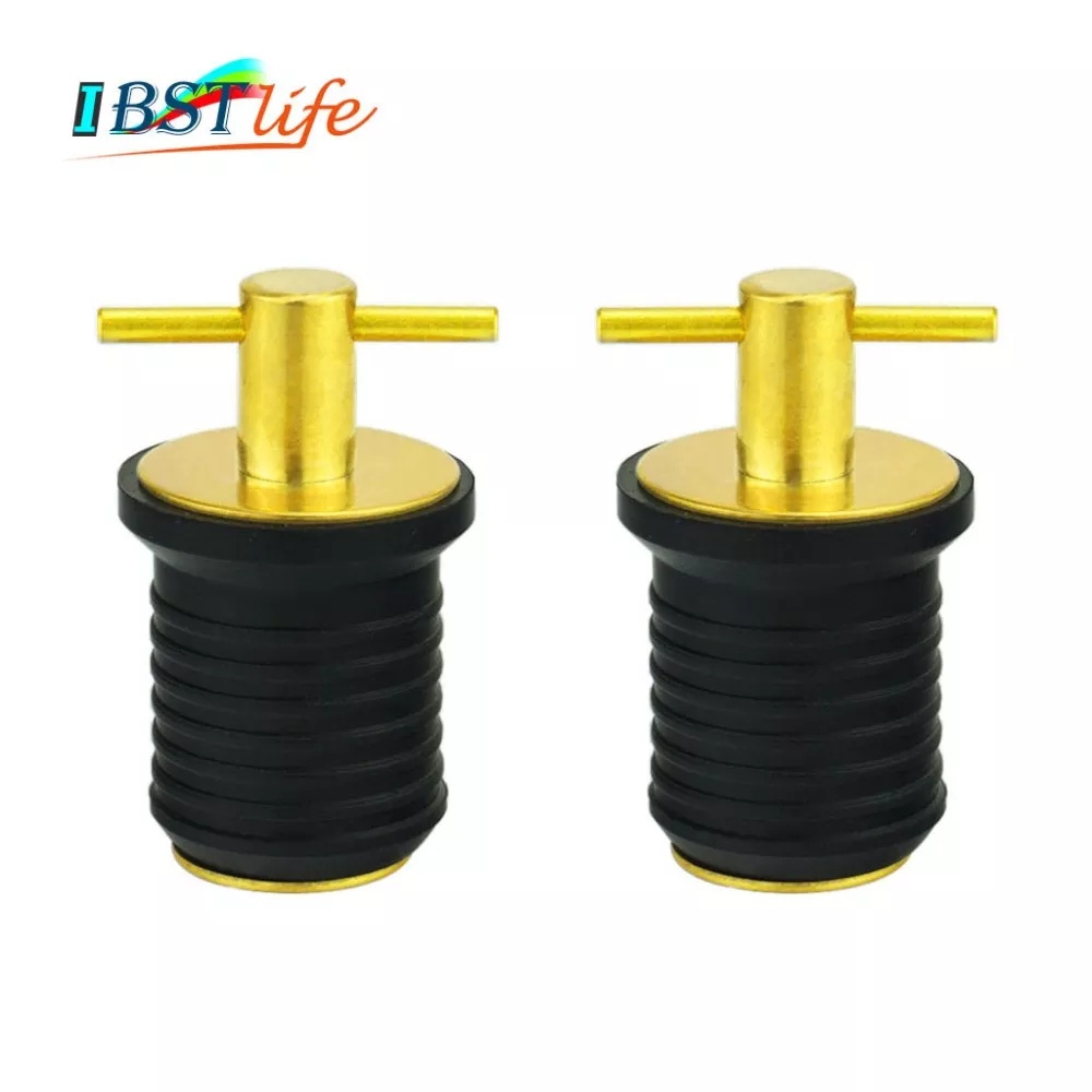 2PCS BEST MATEL Rubber Brass THandle TWISTIN Hull Livewell Boat Drain