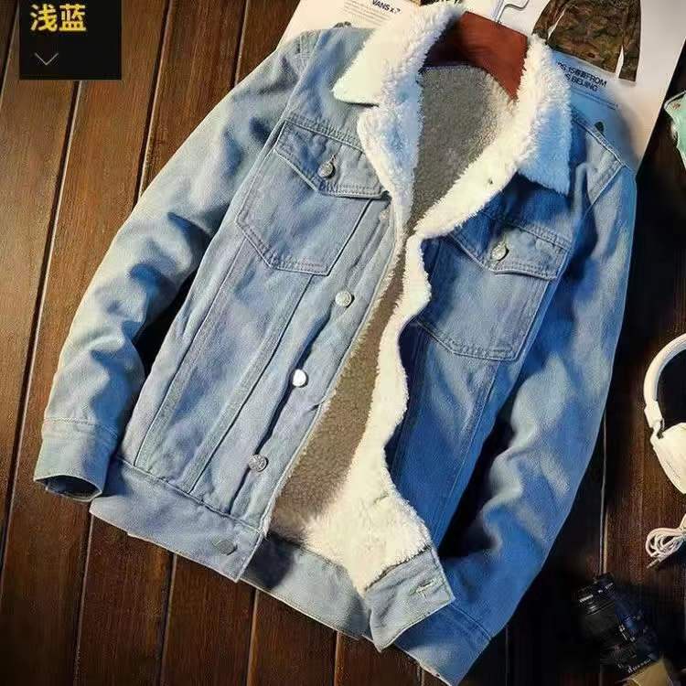 Lamb Wool Denim Jacket S3XL Lamb Wool Thermal Jacket Overalls Jacket