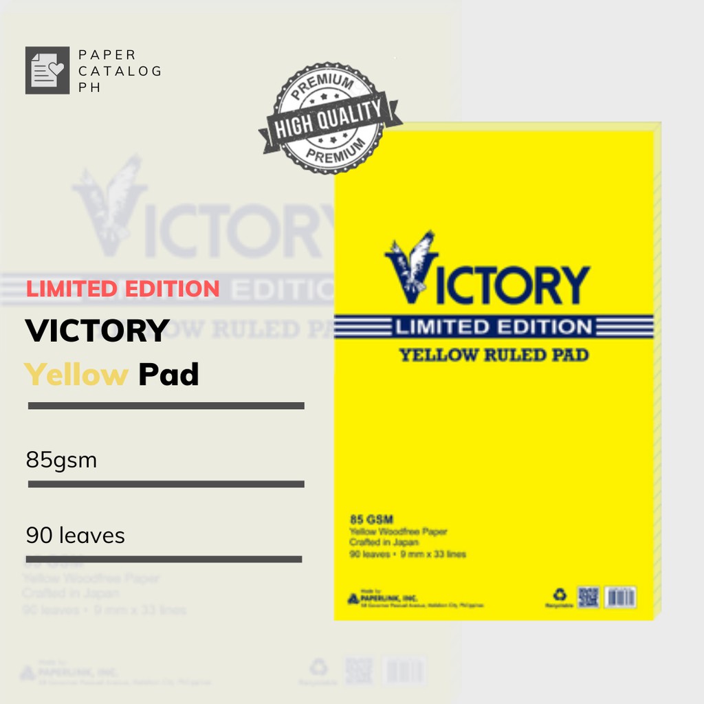 VICTORY Limited Edition Yellow Pad Paper (85gsm) (90 Leaves) Shopee Philippines