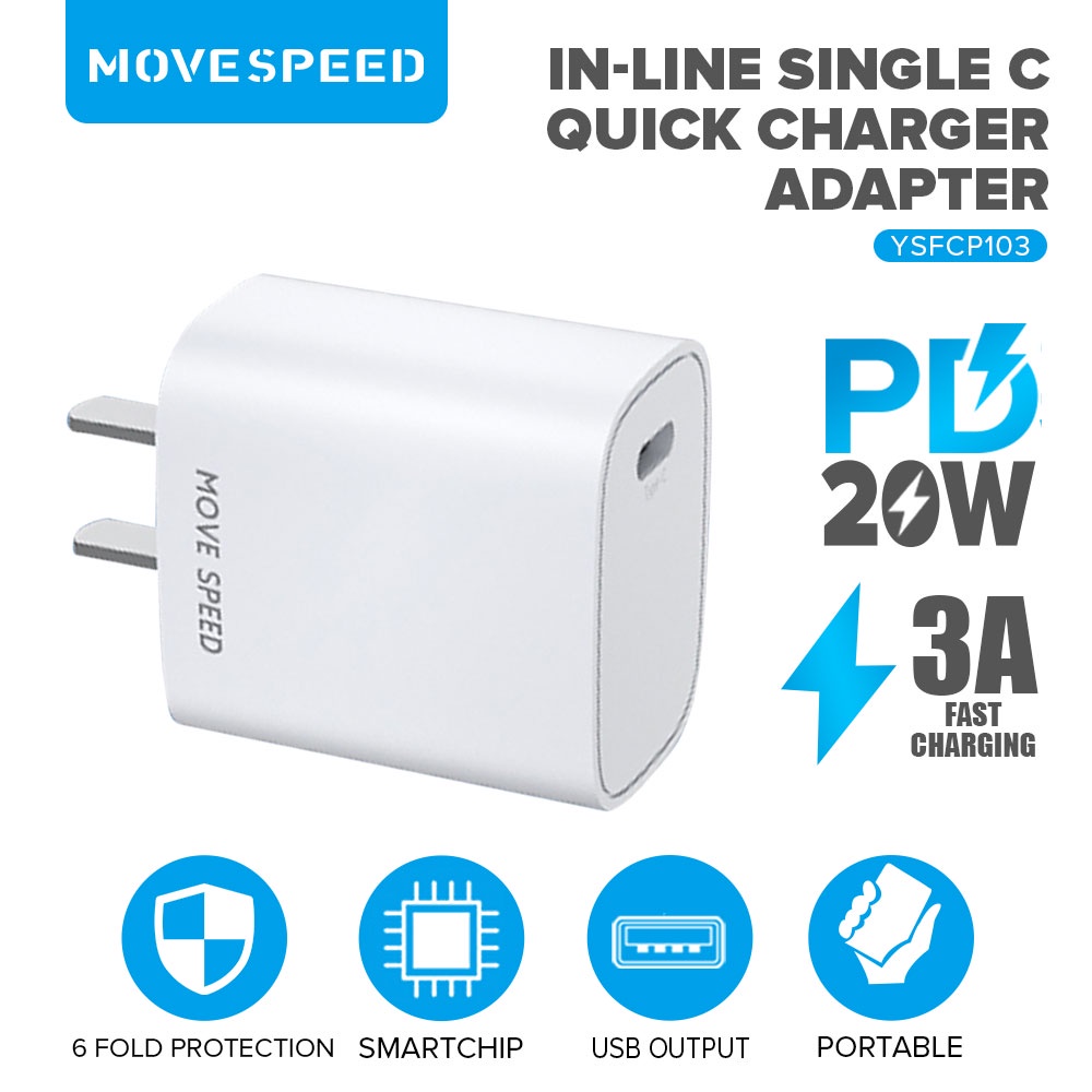 Move Speed YSFCP1033A 20W Fast Charger Type C Fast Charging Adapter