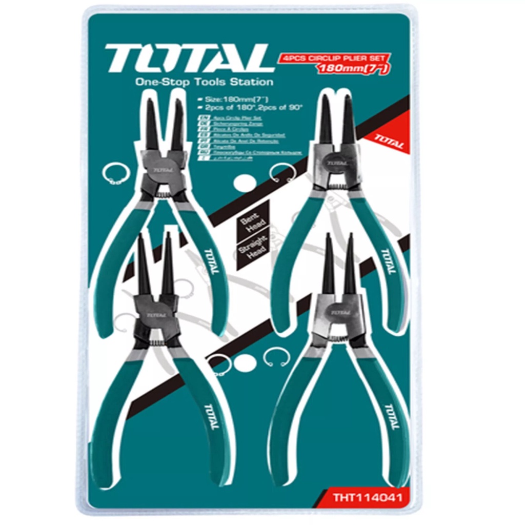 Total Tools 4pc Circlip Plier Set Professional 7" Internal, External