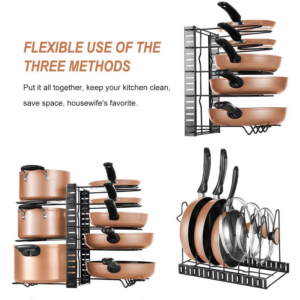 8 Tiers Pots and Pans Organizer Adjustable Pot Lid Holder & Pan Rack