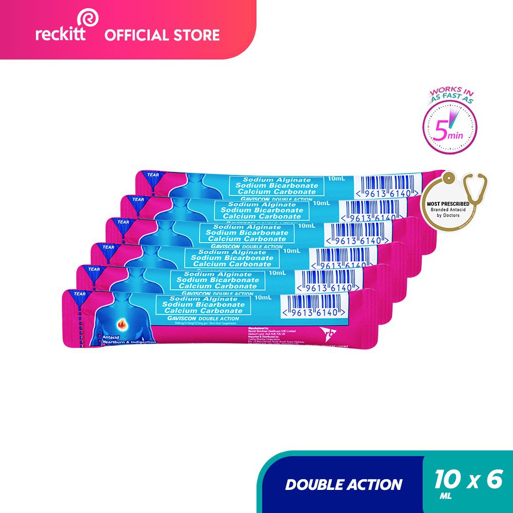 Gaviscon Double Action Antacid Liquid Sachet 10ml Bundle of 6 for Acid