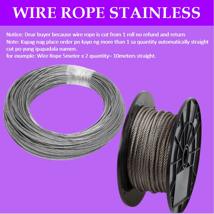 5 Meters 5mm8mm Dia 304 Stainless Steel Wire Rope Cable Clip Silver