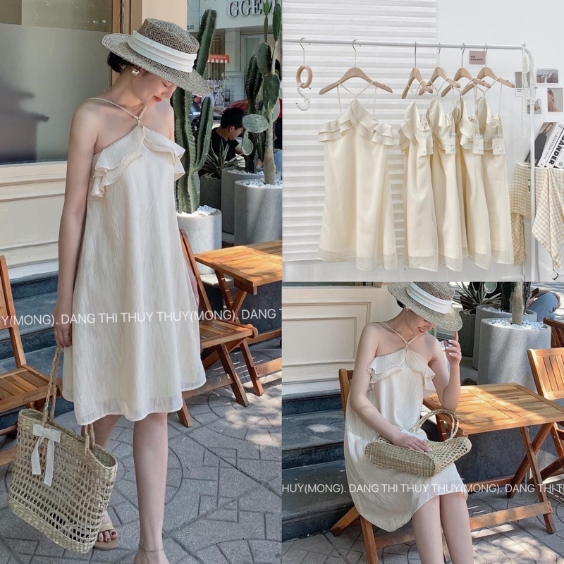 [DESTRUCTIVE Cheap] 2strap halter neck dress with open back, 2layer