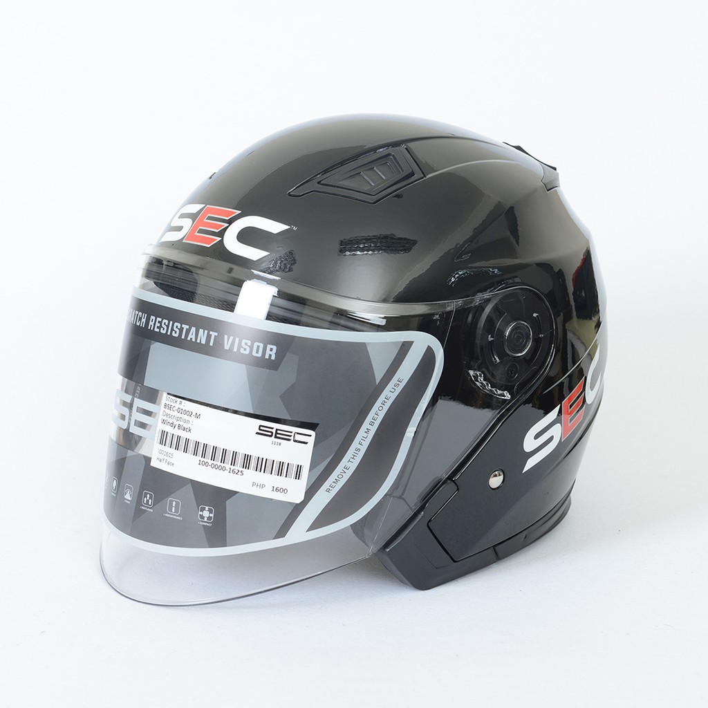 SEC 01002 Half Face Helmet Black Shopee Philippines