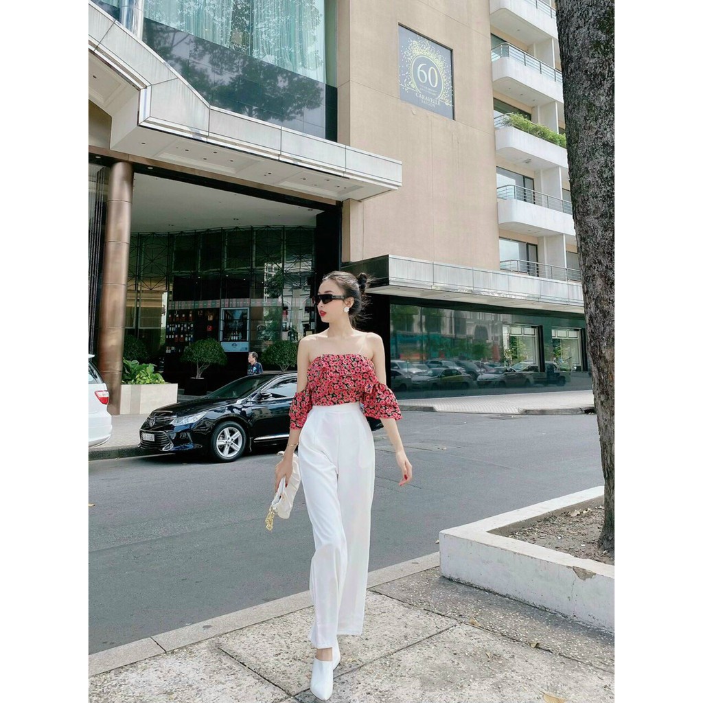 Lightning Baby Flower Shirt Off Shoulder White Pants Flattering Wide