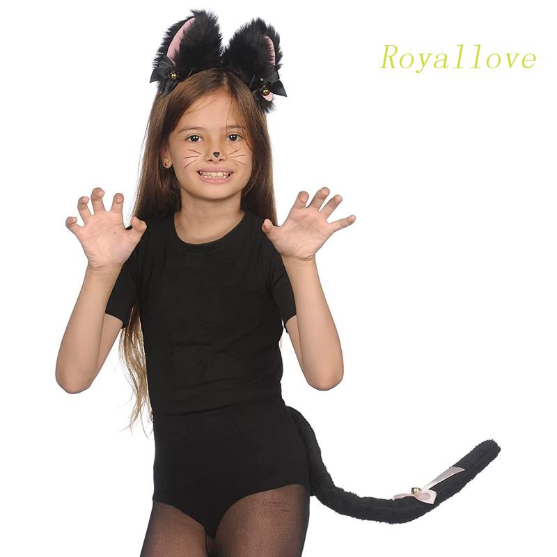royal 2/3Pcs Animal Cat Costume for Adults Plush Cat Ears Headband