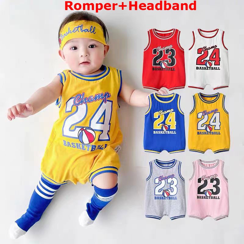 Baby Jersey Basketball Onesie with Headband Basketball Set for Kids