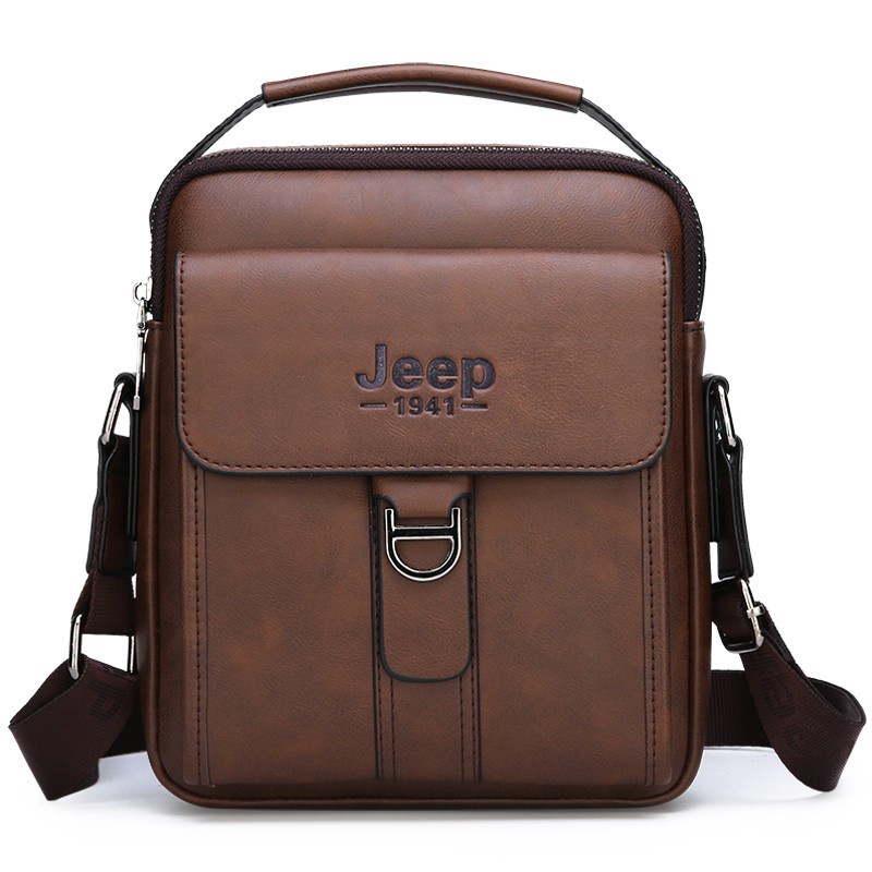 JEEP Men's Briefcase High Quality Vertical Leather Shoulder Bag Men's