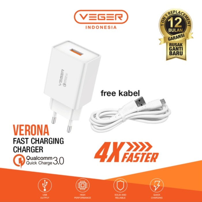 Charger Veger Verona Quick Charge 3.0 Fast charging 3 Amperes Shopee