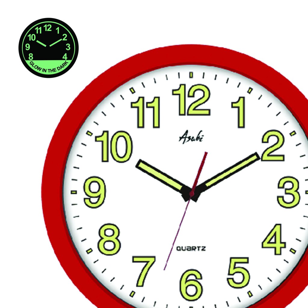 Asahi HC 2614 Glow in the Dark Round Wall Clock 14 inches Shopee