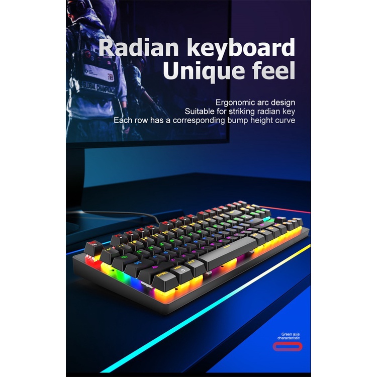 Free Wolf K2 Punk Mechanical Keyboard 87 Keys Gaming Competitive Office