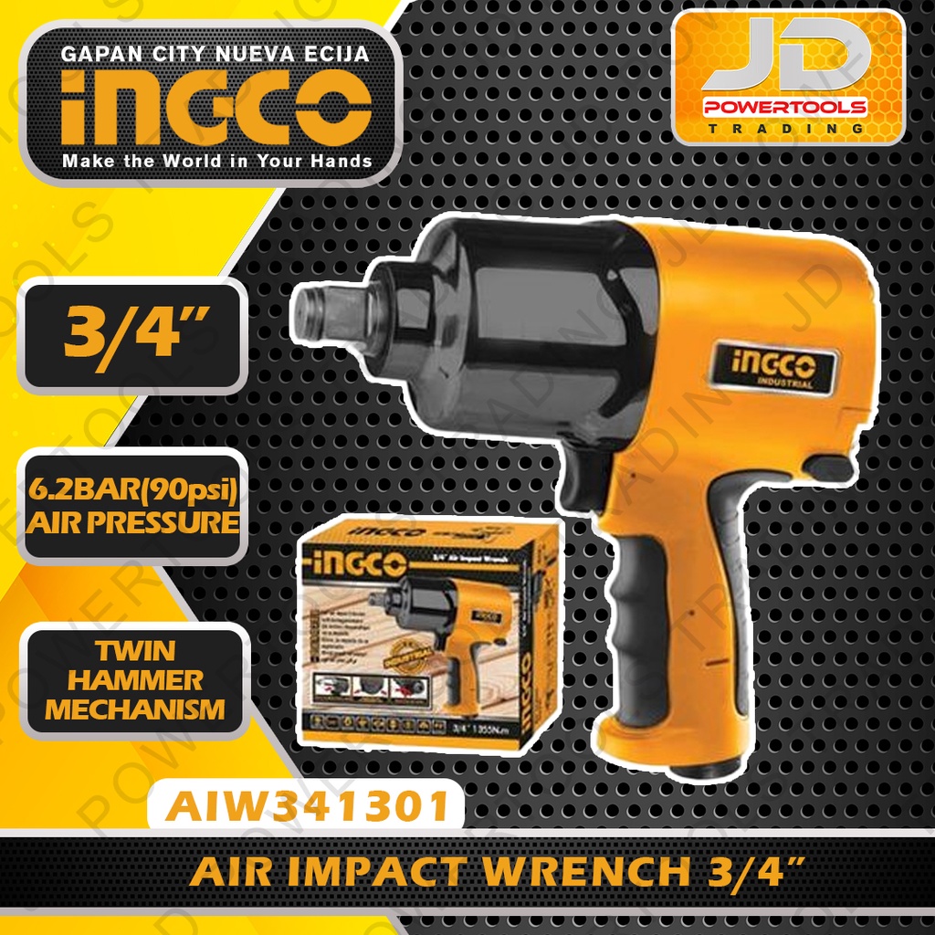 Ingco AIW341301 Pneumatic Air Impact Wrench for Lug Nuts 3/4" (19mm