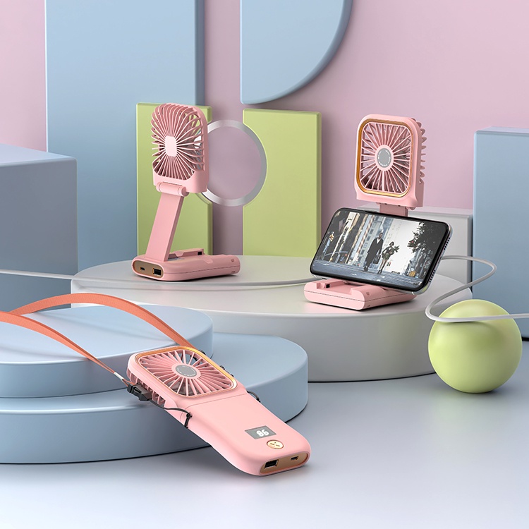 3 in 1 Neck Portable Mini Handheld Fan with Power Bank and Cellphone Holder / Travel Mini Fan