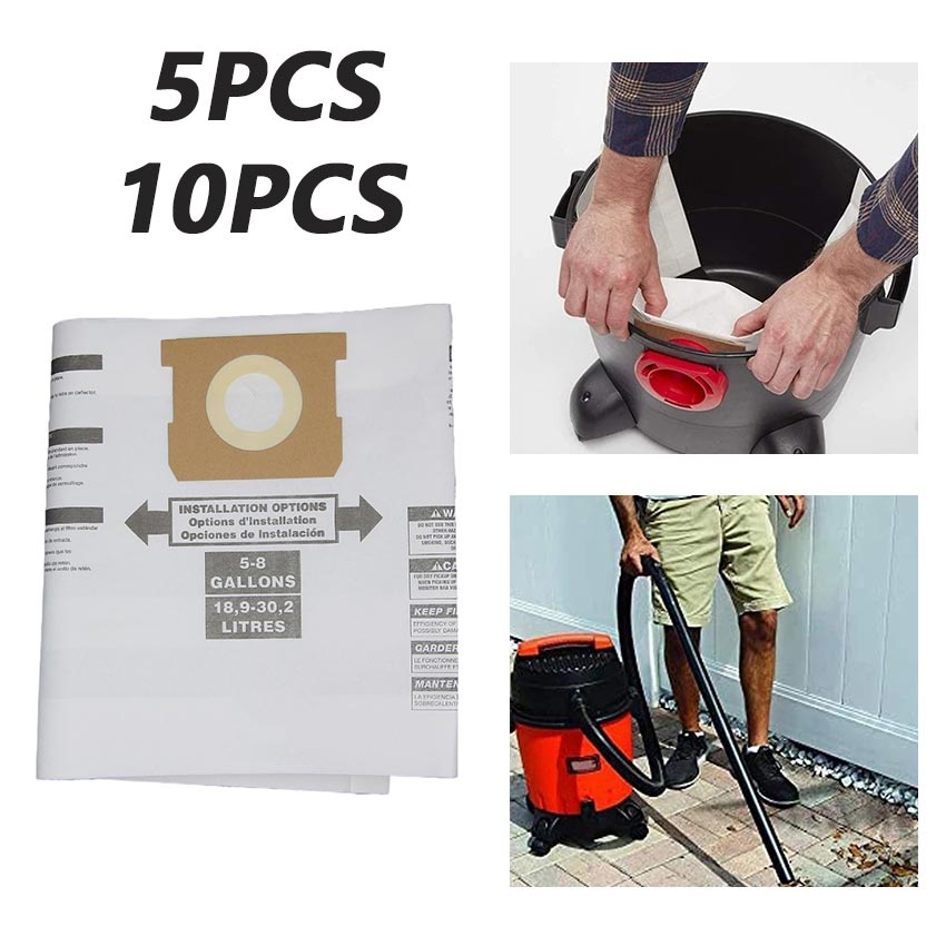 5Pcs Shop Vac Dry Dust Bag Collection 5 To 8 Gallon for Shopvac Vacuum Cleaner 90661 9066100