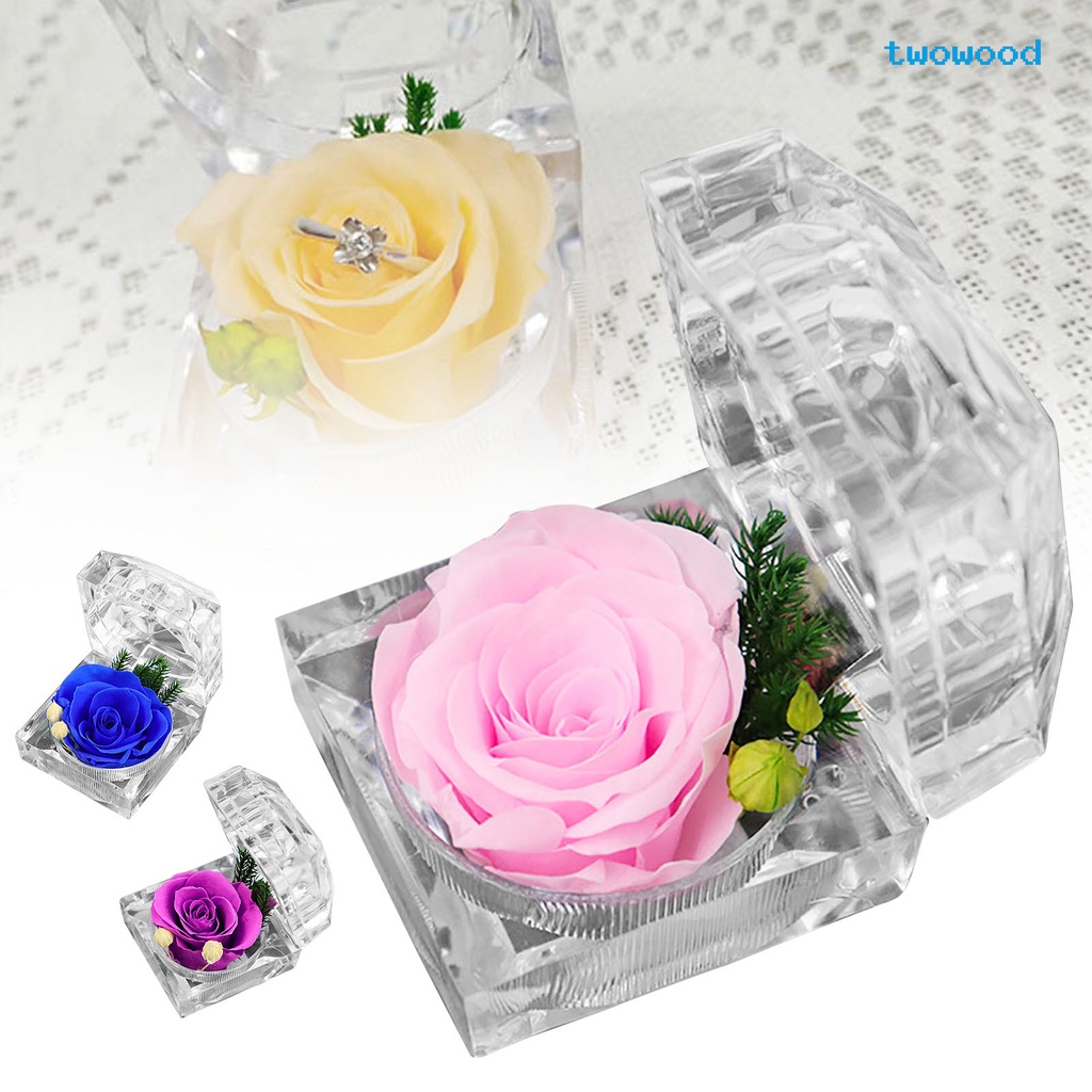 TOW Preserved Rose Flower Ring Box Wedding Engagement Jewelry Display