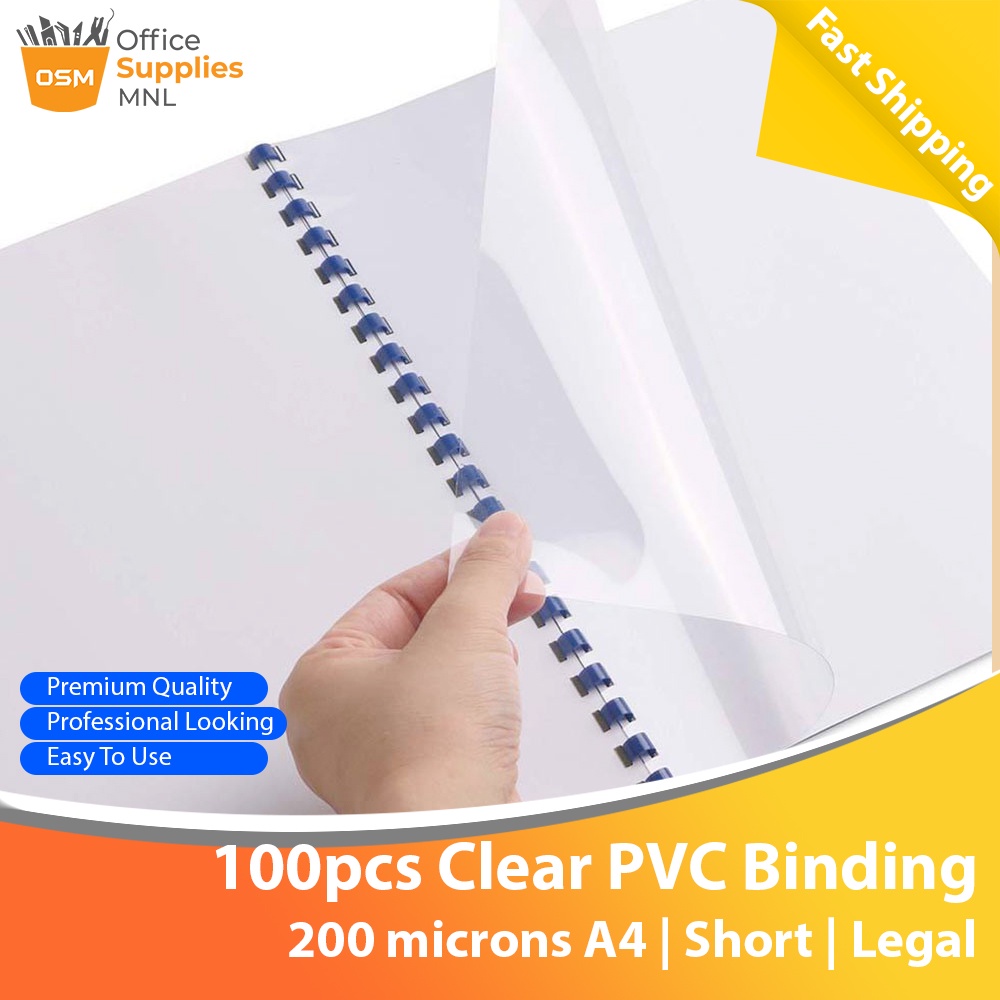 100sheets PVC Binding Cover Clear 200 microns A4 Short Legal High