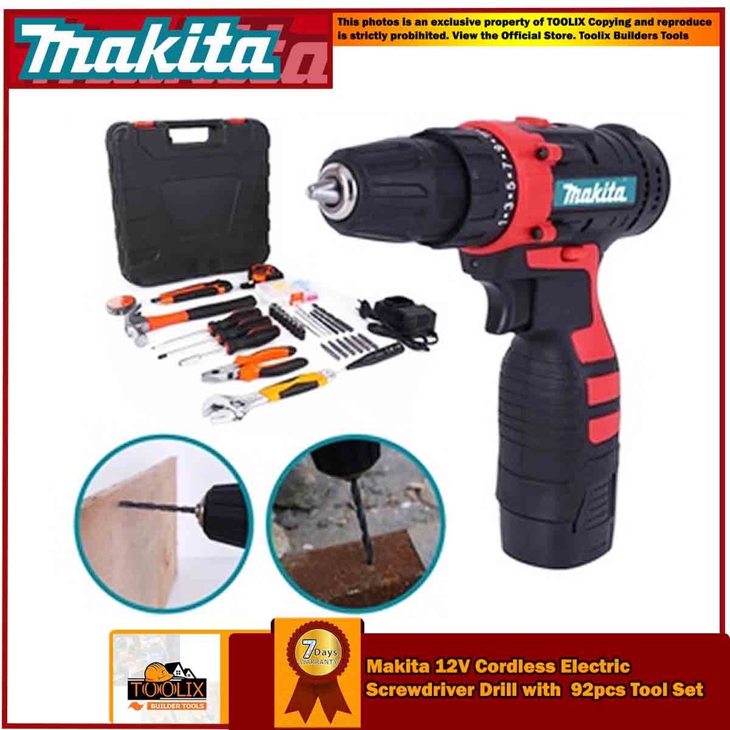 Makita Cordless Drill Set Portable Electric Drill Set Cordless Hand Drill Cordless Tools 92Pcs
