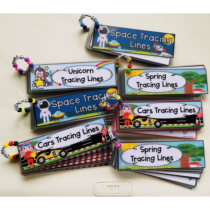 Fun Tracing Line Cards for Kids, Space, Spring, Racing cars, Unicorn