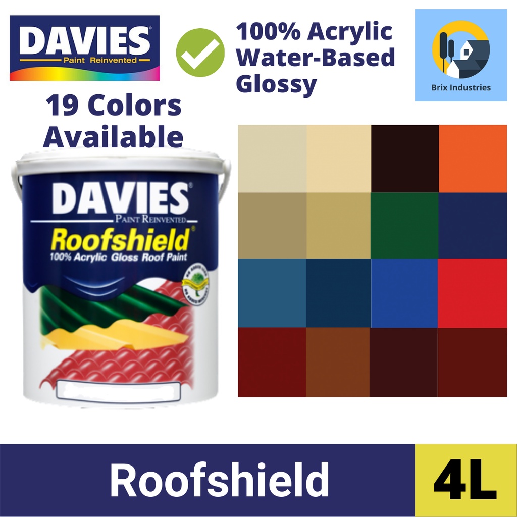 Davies Roofshield 4L (Gallon) 100 Acrylic Gloss WaterBased Roof Paint