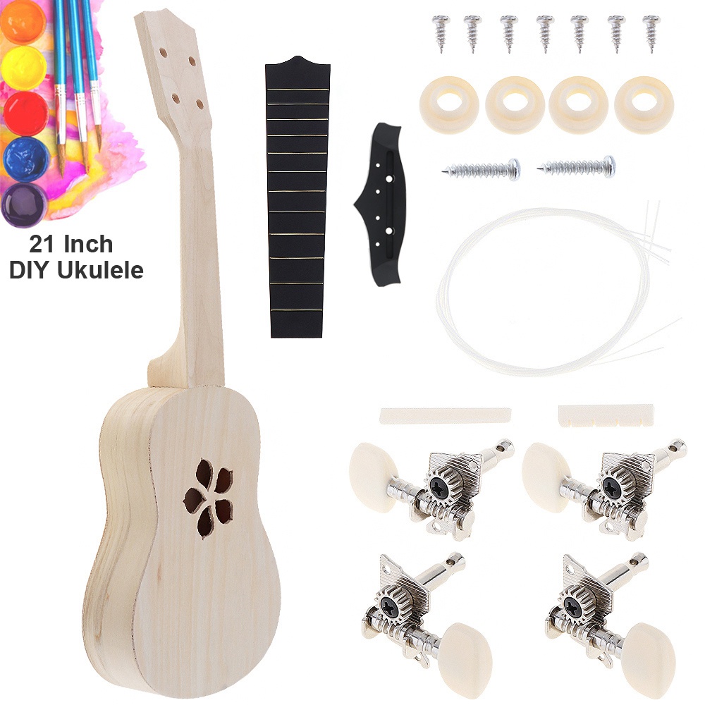 21 Inch Ukulele DIY Kit Basswood Soprano Hawaii Guitar with Sakura