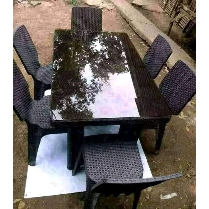 JOLLY RATTAN DINING TABLE SET 6 SEATER (Top glass not including